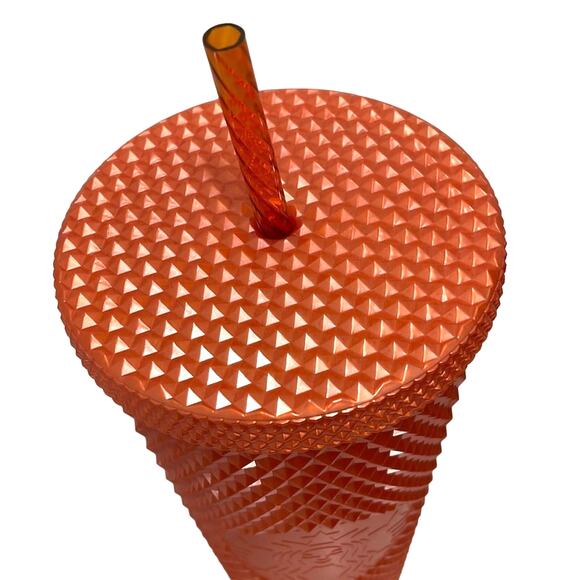 Starbucks 2022 Fall Studded Orange Pumpkin Tumbler With Straw 24 Oz Venti New - Picture 5 of 9